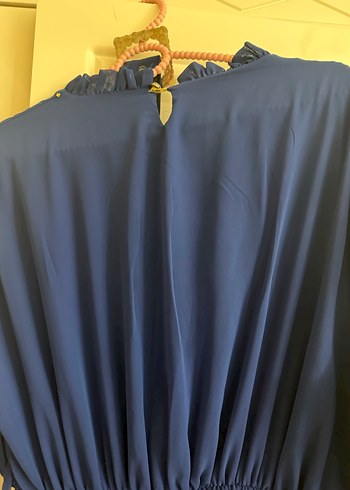Uzun Kollu, Drapeli Lacivert Kadın Elbise - Görsel 6