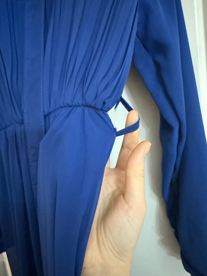 Uzun Kollu, Drapeli Lacivert Kadın Elbise - Görsel 5