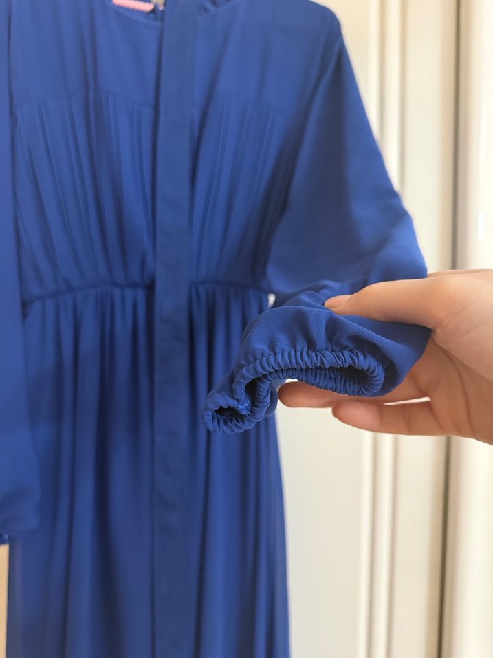 Uzun Kollu, Drapeli Lacivert Kadın Elbise - Görsel 3