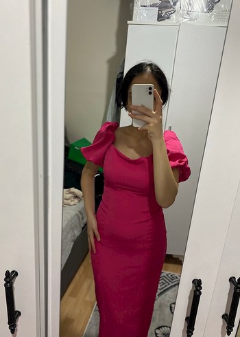 Pembe Drapeli Midi Kadın Elbise