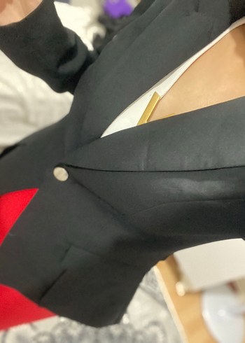 m Beden Siyah Düğmeli Kadın Midi Blazer Ceket