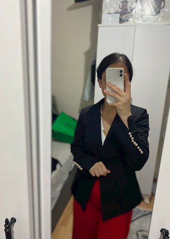 Diğer Siyah Düğmeli Kadın Midi Blazer Ceket