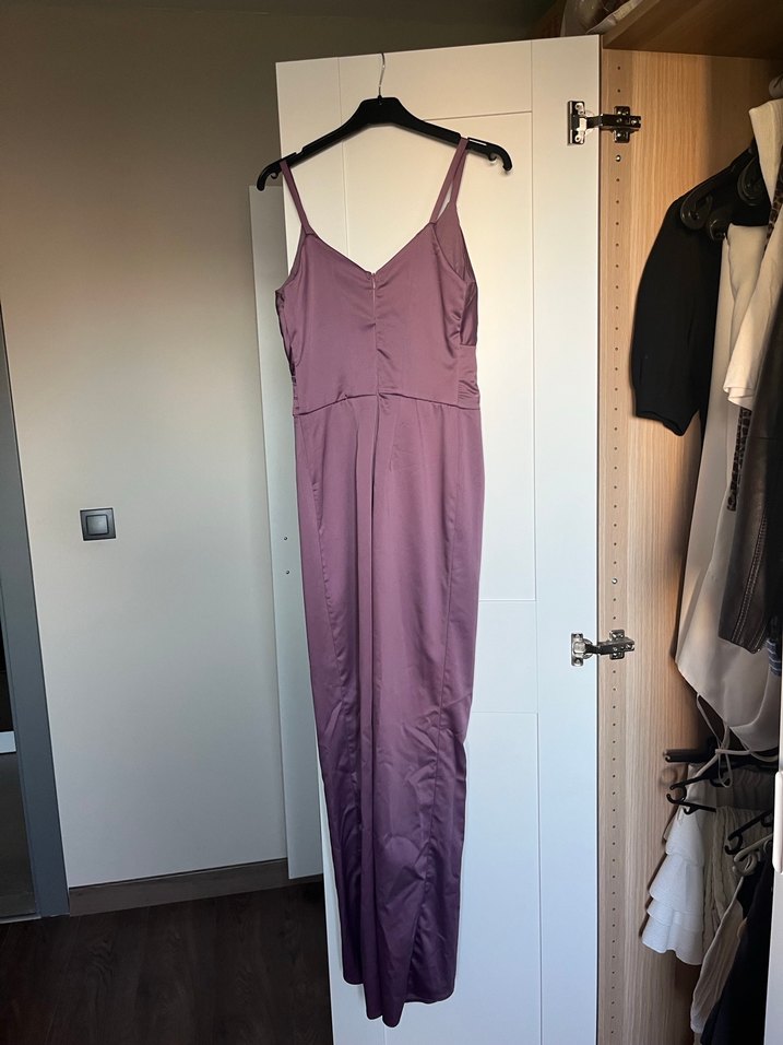 Mor V Yaka Uzun Kadın Tulum - Görsel 2