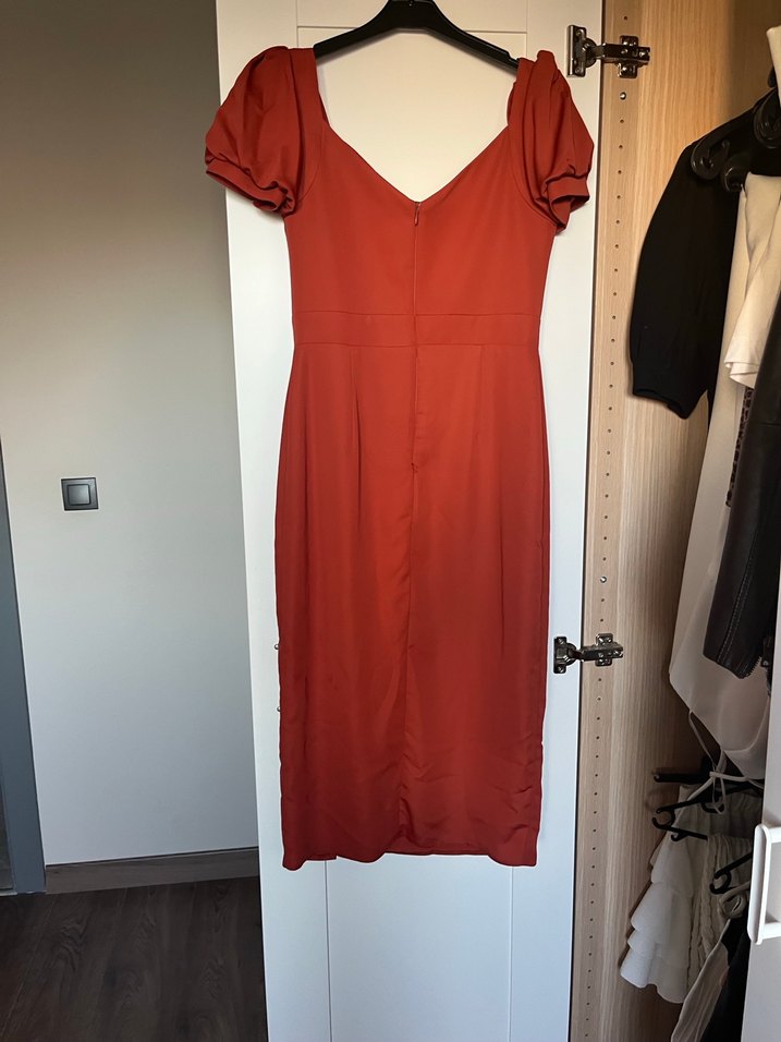 Kırmızı Vintage Midi Elbise - Görsel 2