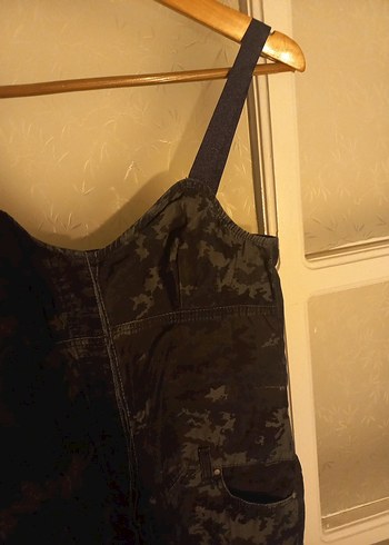 Kadın Kamuflaj Desenli Koyu Kahverengi Denim Tulum - Görsel 3