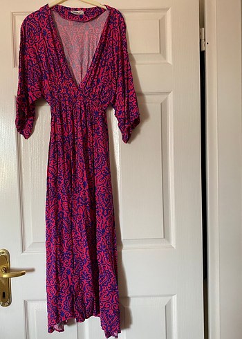 Kadın kruvaze yaka önden yırtmaçlı elbise - Görsel 4