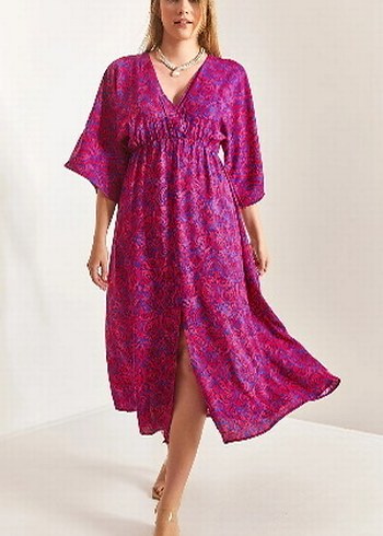 Kadın kruvaze yaka önden yırtmaçlı elbise - Görsel 2