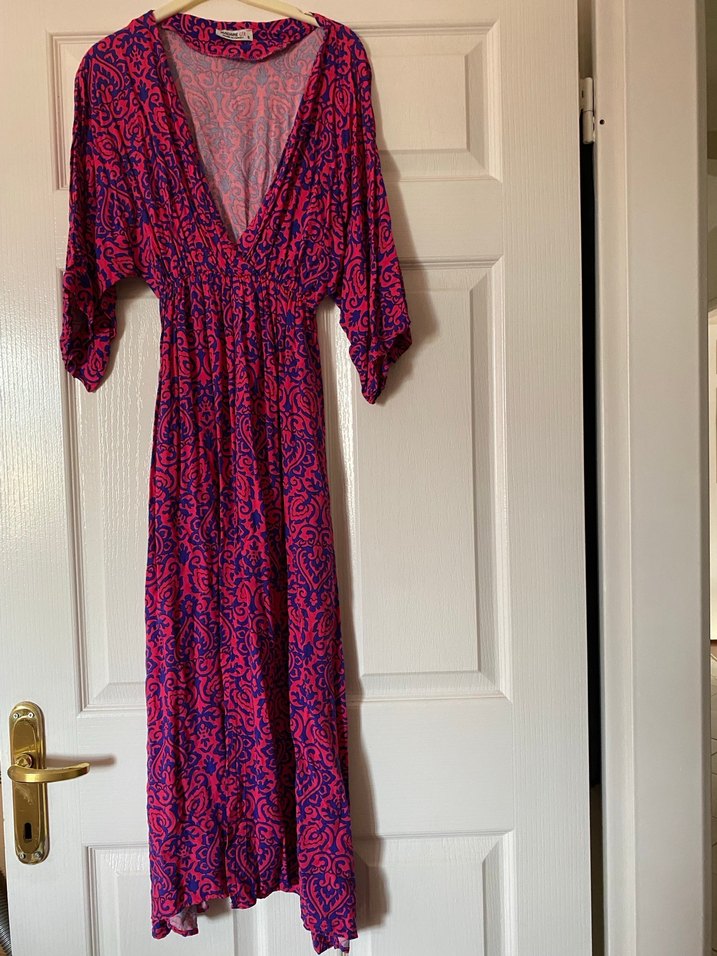 Kadın kruvaze yaka önden yırtmaçlı elbise - Görsel 4