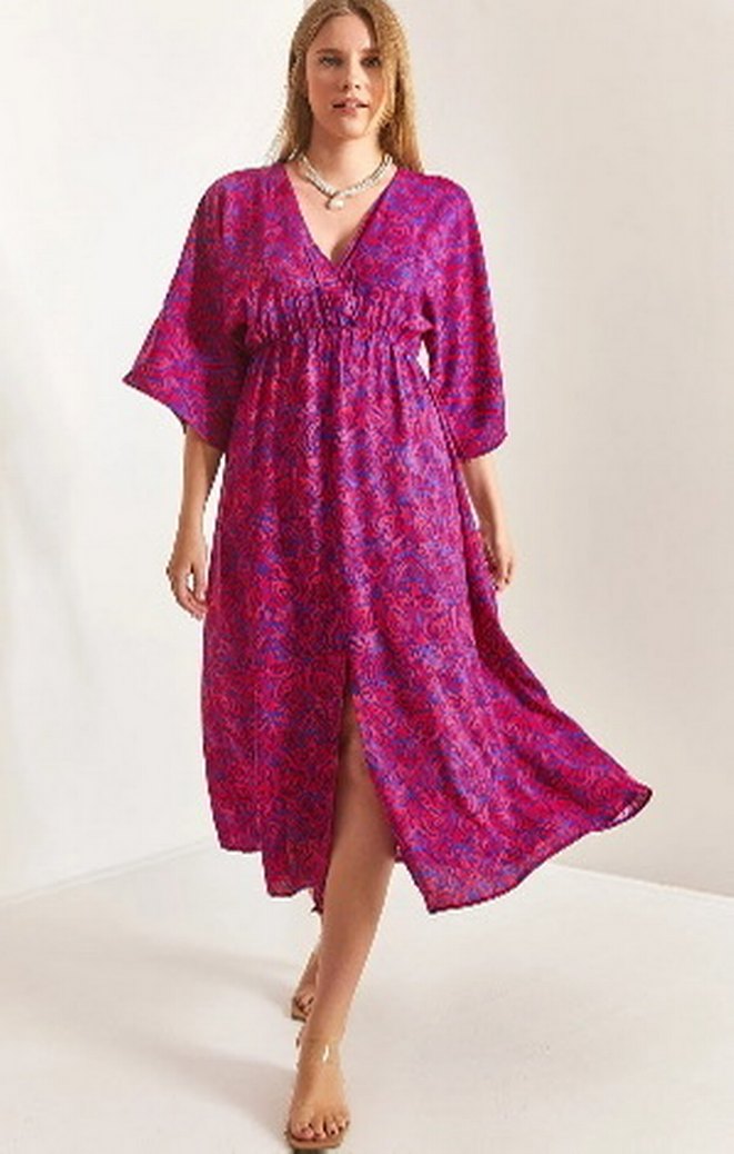 Kadın kruvaze yaka önden yırtmaçlı elbise - Görsel 2