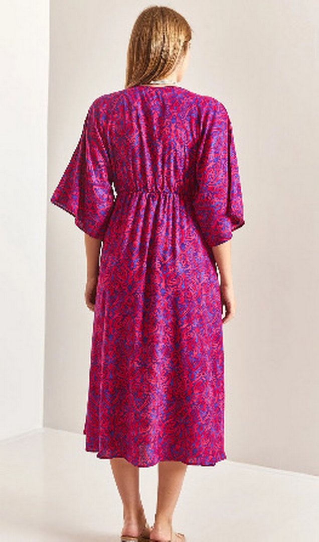 Kadın kruvaze yaka önden yırtmaçlı elbise - Görsel 3