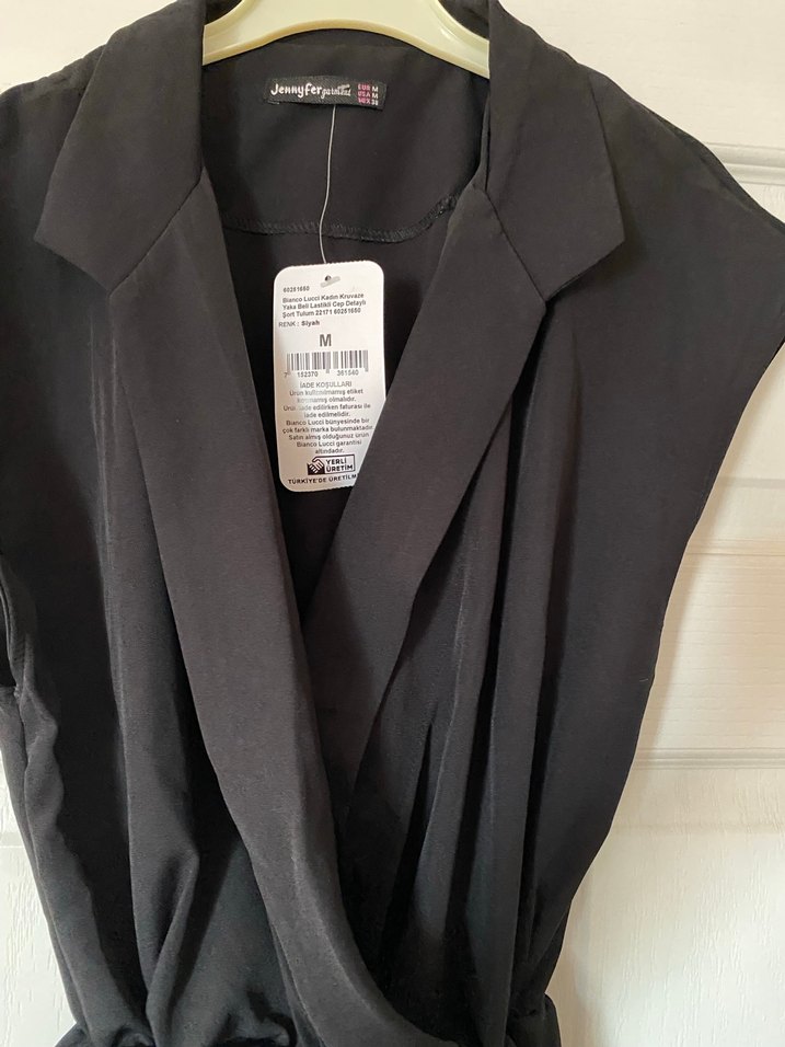 Siyah kruvaze Yaka Kolsuz Kadın Tulum etiketli kemersizdir - Görsel 2