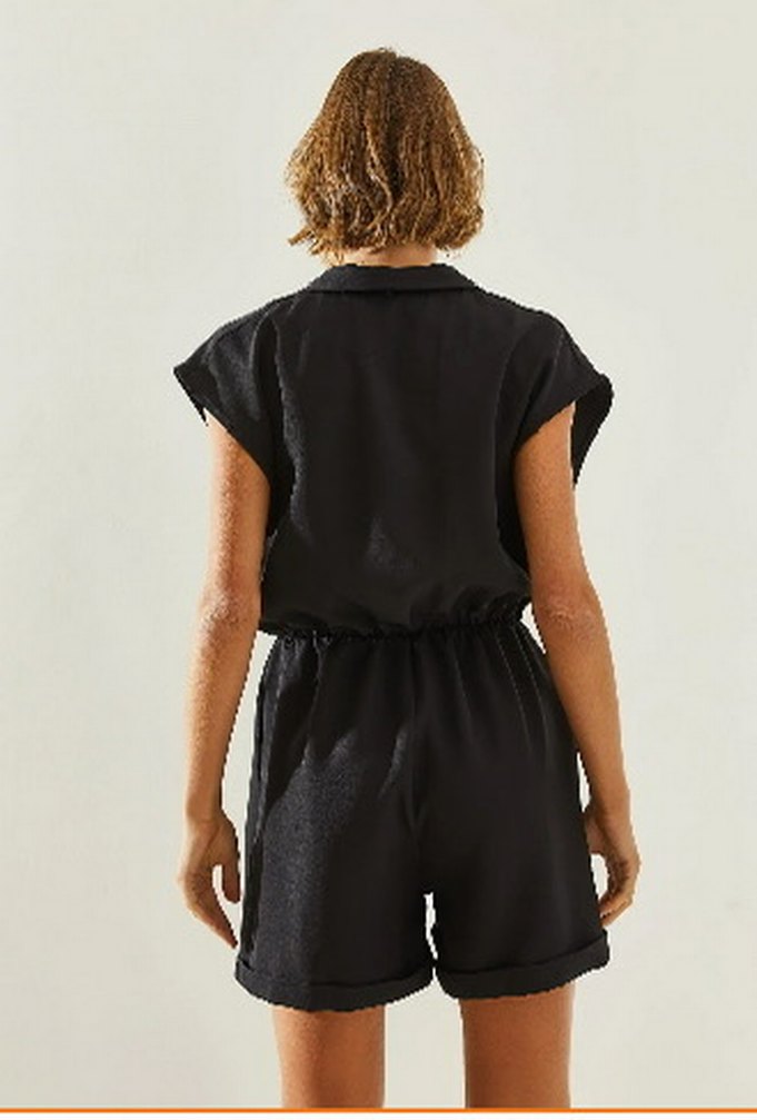 Siyah kruvaze Yaka Kolsuz Kadın Tulum etiketli kemersizdir - Görsel 5