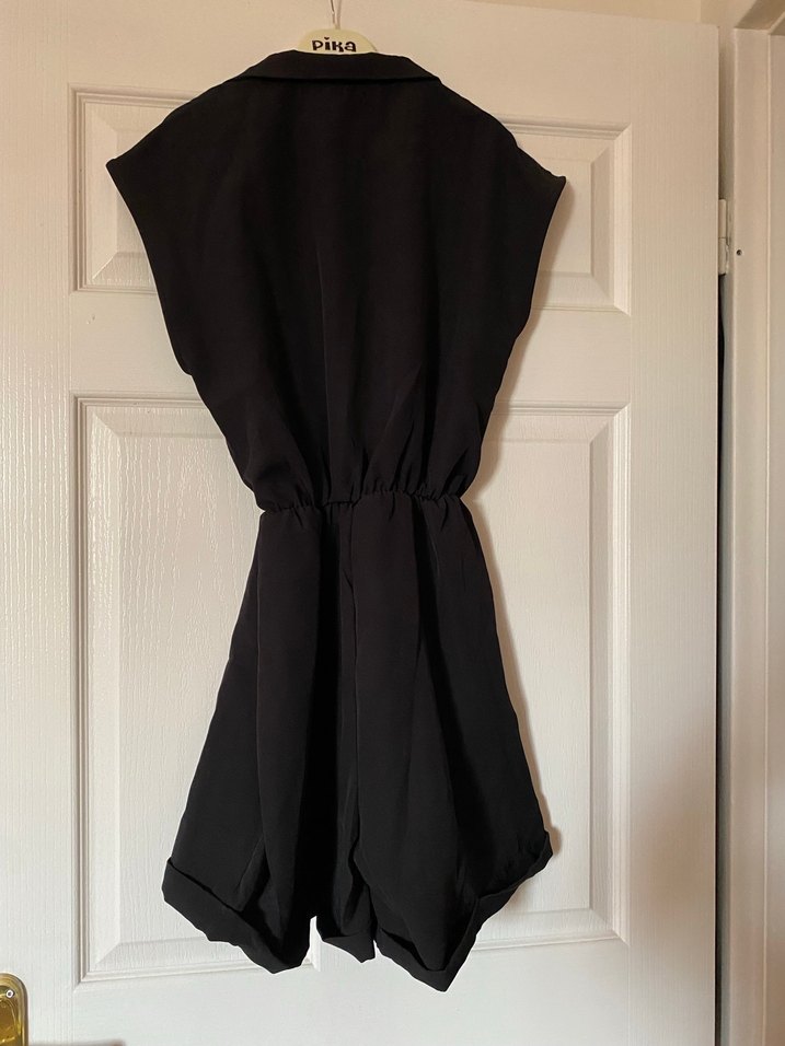 Siyah kruvaze Yaka Kolsuz Kadın Tulum etiketli kemersizdir - Görsel 3