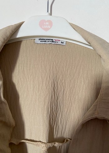 Bej Keten Kısa Tulum, Düğmeli, Salaş Kesim - Görsel 2