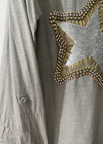 Uzun Kollu Gri Kadın Tişört - Görsel 6