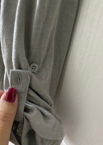 Uzun Kollu Gri Kadın Tişört - Görsel 5