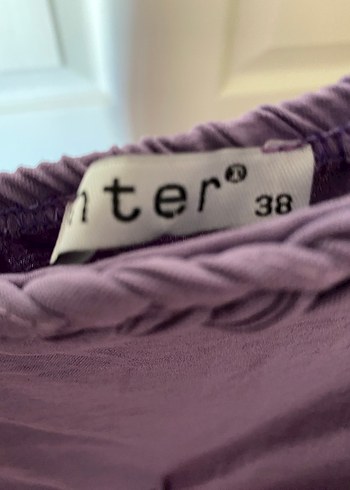 Mor Midi Askılı eteği volanlı Bohem Elbise - Görsel 3