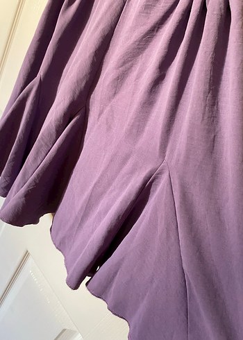 Mor Midi Askılı eteği volanlı Bohem Elbise - Görsel 2