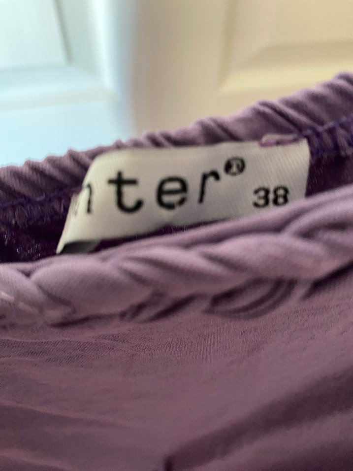 Mor Midi Askılı eteği volanlı Bohem Elbise - Görsel 3