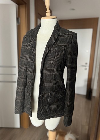 Kahverengi Ekose Düğmeli Ceket - Görsel 6