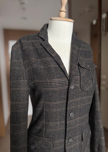 Kahverengi Ekose Düğmeli Ceket - Görsel 2