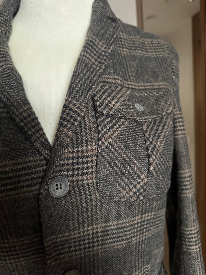 Kahverengi Ekose Düğmeli Ceket - Görsel 4