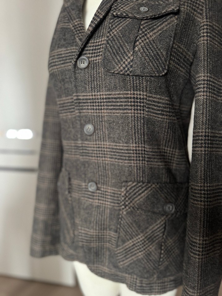 Kahverengi Ekose Düğmeli Ceket - Görsel 5