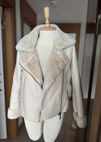 Kürk Detaylı Bej Deri Kadın Ceket - Görsel 5