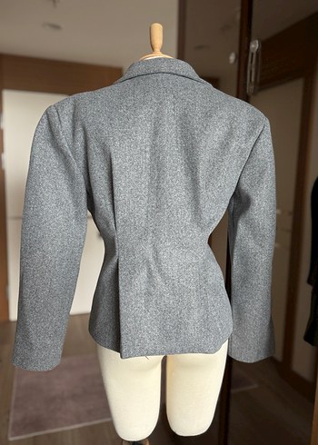 Gri Kadın Keten Düğmeli Ofis Takım - Görsel 8