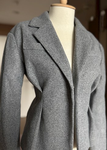 Gri Kadın Keten Düğmeli Ofis Takım - Görsel 6