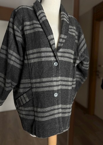 Düğmeli Gri Midi Yün Kadın Kaban - Görsel 2