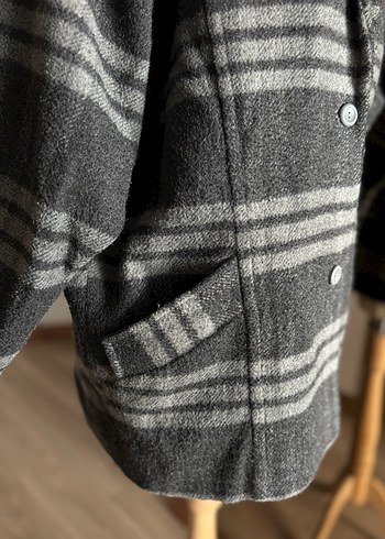 Düğmeli Gri Midi Yün Kadın Kaban - Görsel 4