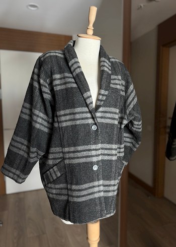 Düğmeli Gri Midi Yün Kadın Kaban - Görsel 3