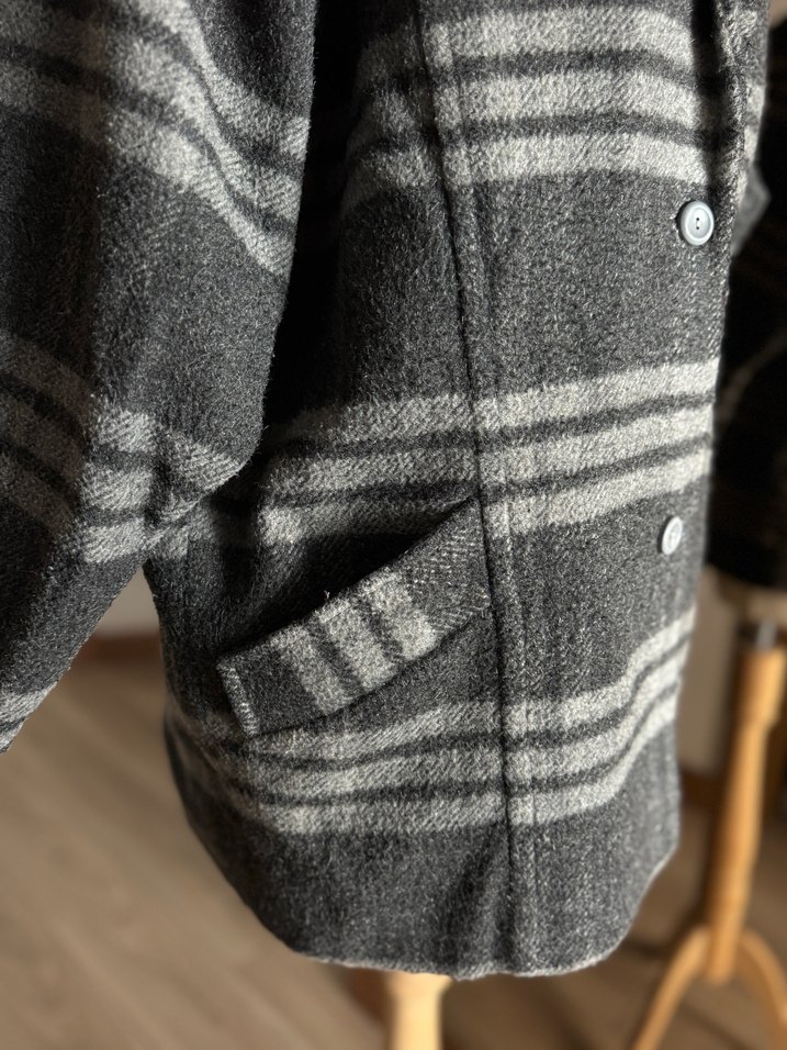 Düğmeli Gri Midi Yün Kadın Kaban - Görsel 4