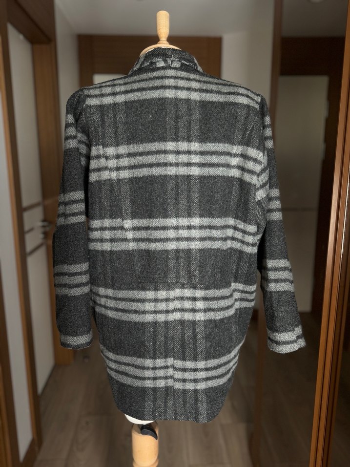 Düğmeli Gri Midi Yün Kadın Kaban - Görsel 5