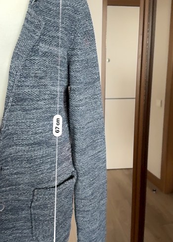 Düğmeli Gri Triko Ceket - Görsel 7