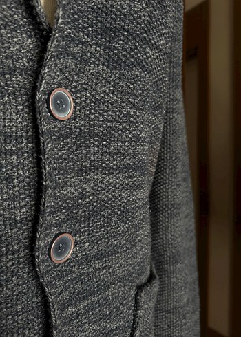 Düğmeli Gri Triko Ceket - Görsel 4