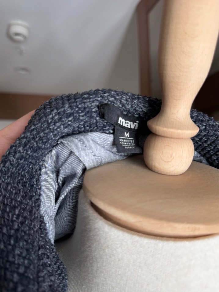 Düğmeli Gri Triko Ceket - Görsel 5