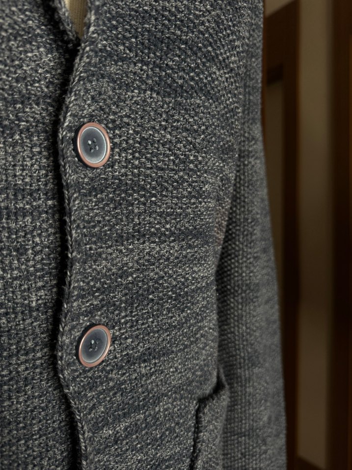 Düğmeli Gri Triko Ceket - Görsel 4