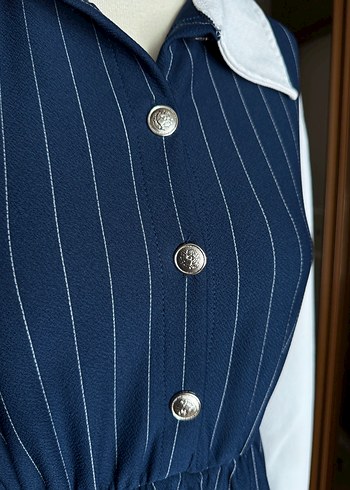 Lacivert Çizgili Uzun Elbise - Görsel 3