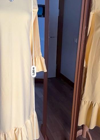 Sarı Uzun Kollu Fırfırlı Bohem Elbise - Görsel 7