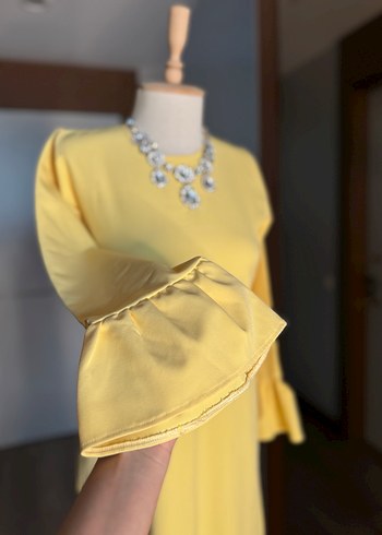 Sarı Uzun Kollu Fırfırlı Bohem Elbise - Görsel 2