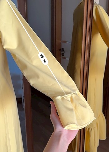 Sarı Uzun Kollu Fırfırlı Bohem Elbise - Görsel 8