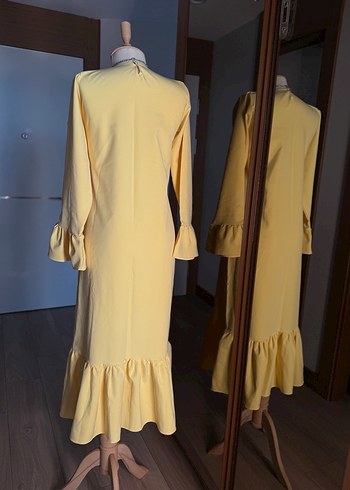 Sarı Uzun Kollu Fırfırlı Bohem Elbise - Görsel 6