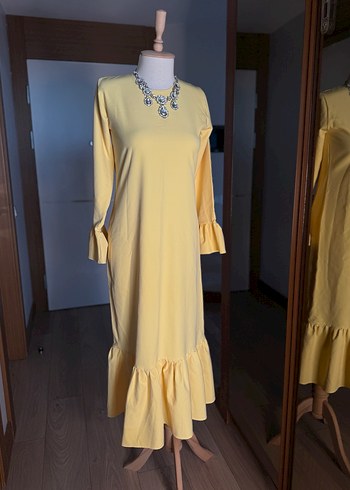 Sarı Uzun Kollu Fırfırlı Bohem Elbise - Görsel 4