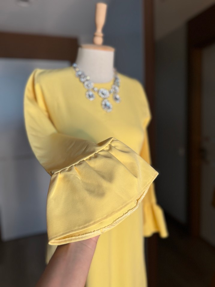 Sarı Uzun Kollu Fırfırlı Bohem Elbise - Görsel 2