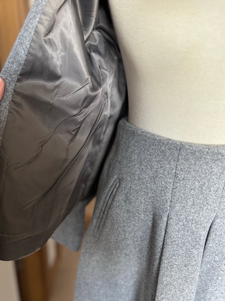 Gri Uzun Kollu Keten Vintage Takım - Görsel 3