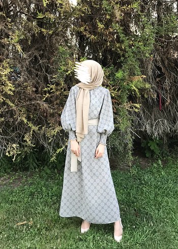 Bej Vintage Uzun Kollu Salaş Kadın Elbise