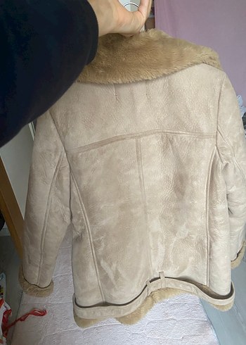 Kürklü Süet Bej Kadın Ceket - Görsel 4