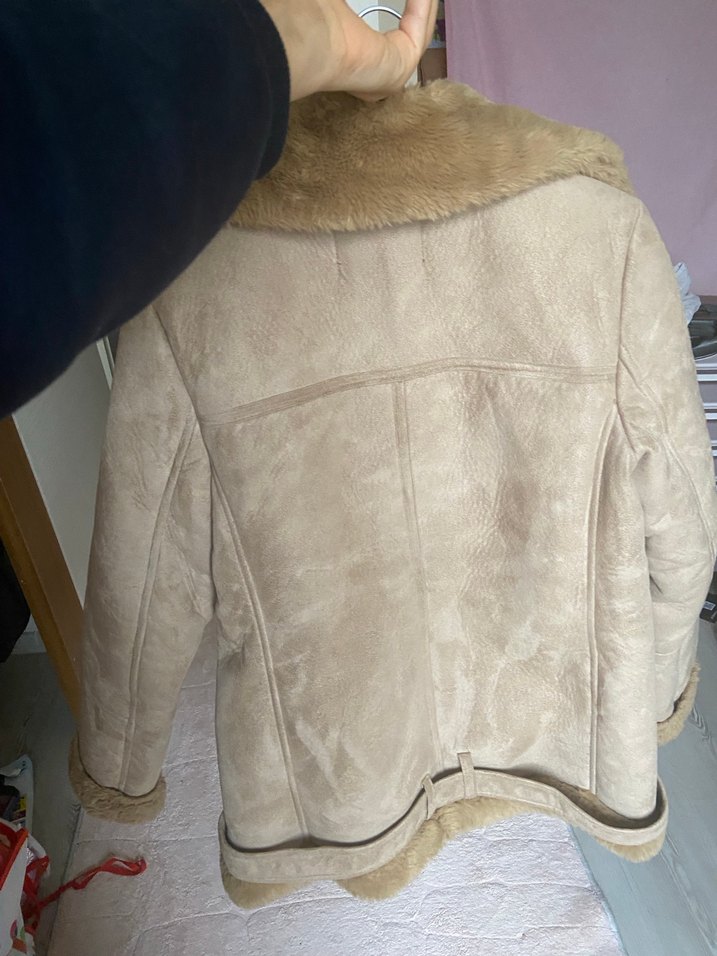 Kürklü Süet Bej Kadın Ceket - Görsel 4